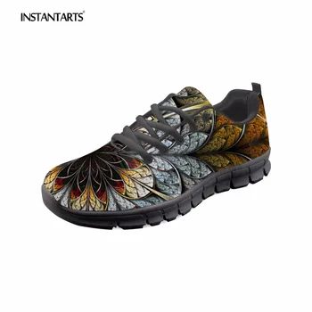 

INSTANTARTS Casual Style Women Lace Up Flats Shoes 3D Leaves Pattern Vintage Mesh Sneakers for Female Youth Girl Comfort Sneaker