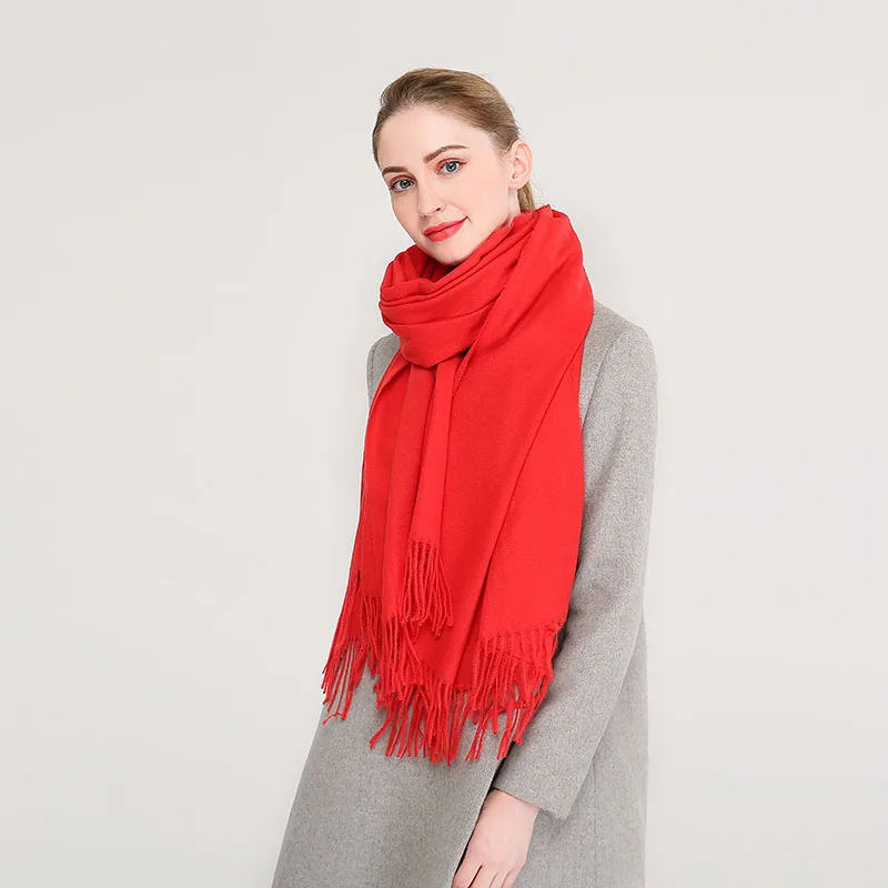 YILIAN/брендовая однотонная кашемировая шаль с принтом; Новинка; теплый шарф с кисточками; базовый модный шарф с кисточками; PashminaSO023 - Цвет: Красный