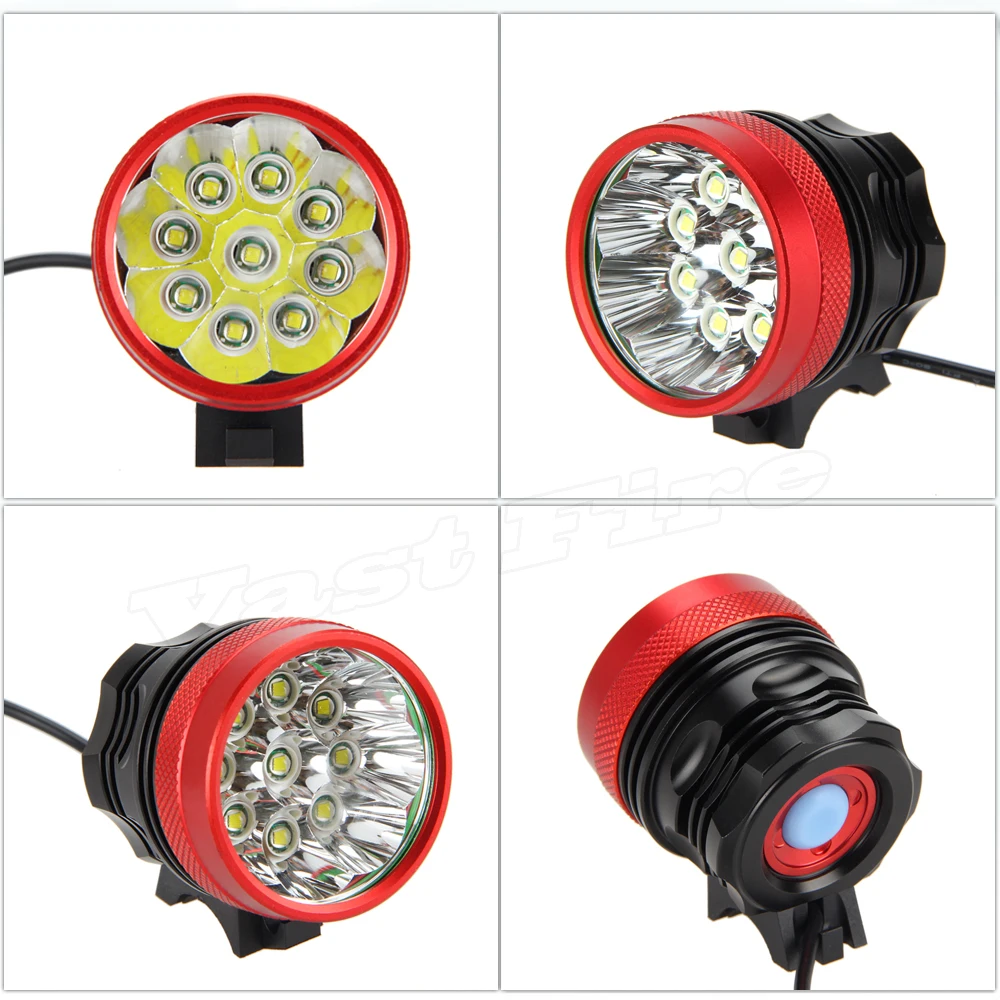 Perfect 15000lm 9x XML T6 LED Bicycle Bike Lamp HeadLamp Torch Laser Rear Light 9T6+12000mAh Battery+AC Charger+Red Laser Taillight 4