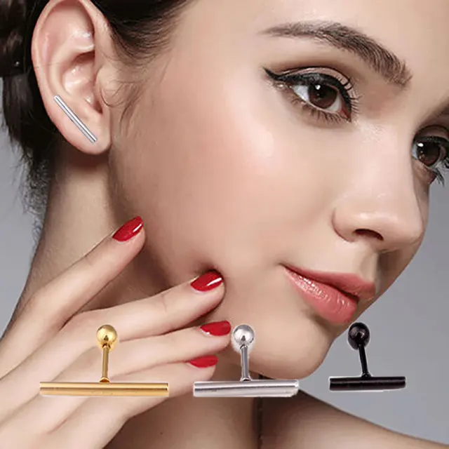 Fashion Women Men Punk Long Bar Earrings Silver Gold Black Stainless Fashion Women Men Punk Long Bar Earrings Silver Gold Black Stainless Steel Nail Stick Stud Brincos Jewelry