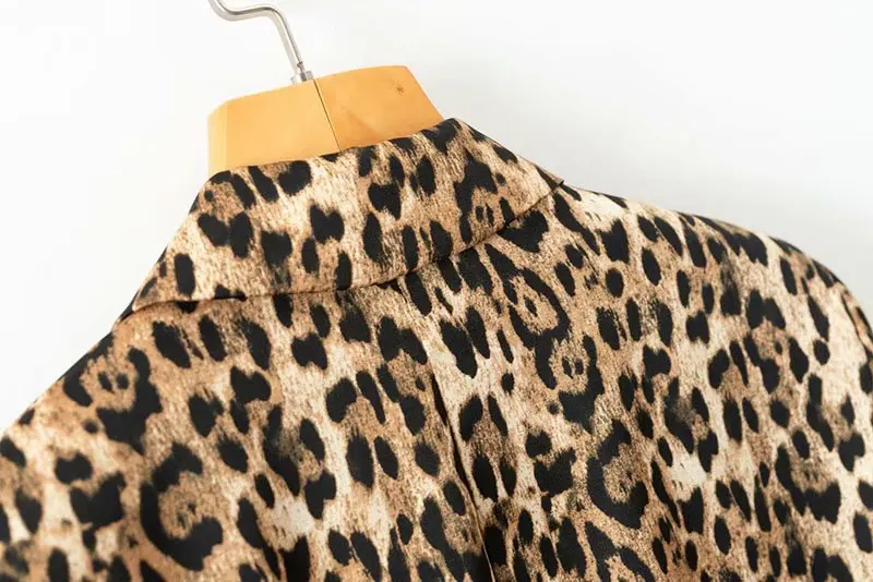 Women Runway Vintage Leopard print Blazer Pockets Notched Collar Long Sleeve Coat Female Outerwear Fashion Casaco Feminine Tops