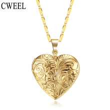 CWEEL Vintage memoria medallón foto marco encantos oro/plata Color corazón Collar para mujeres colgante Collier Femme impresión vacaciones