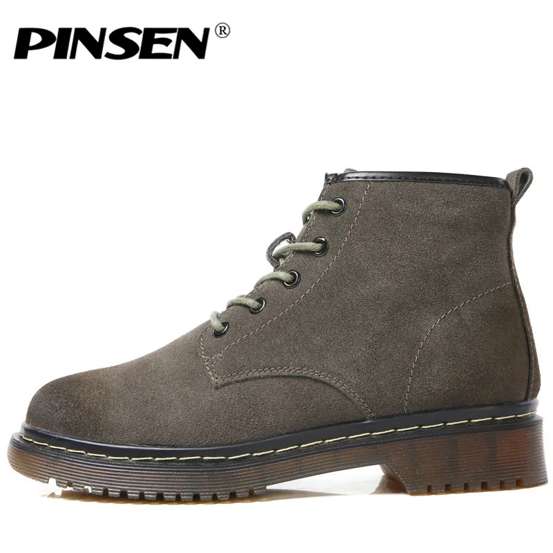 Classique Autumn winter Moto Army Green Black Brown up autumn En Peluche Green Bottes Dentelle winter Chaud Brown Femmes Cuir Daim Haute Hiver autumn Qualité Pinsen Neige Black winter 2019 Cheville USLqzVpGM