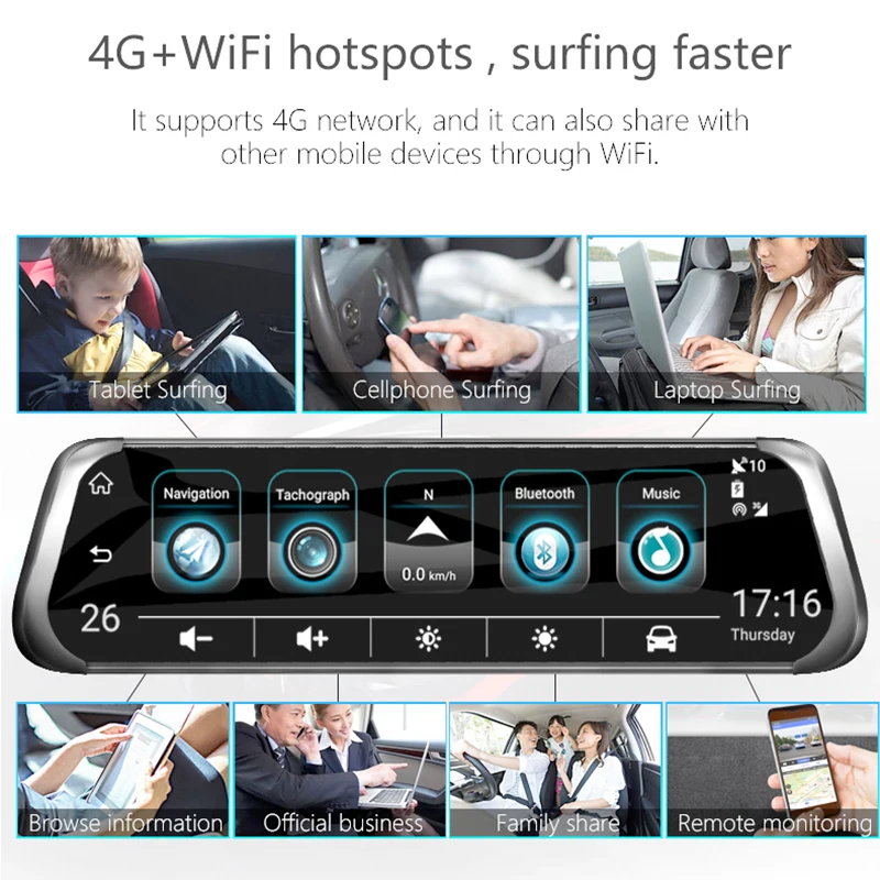 Автомобильный видеорегистратор ANSTAR 3G/4G 10 &quotIPS потоковое зеркало заднего вида FHD