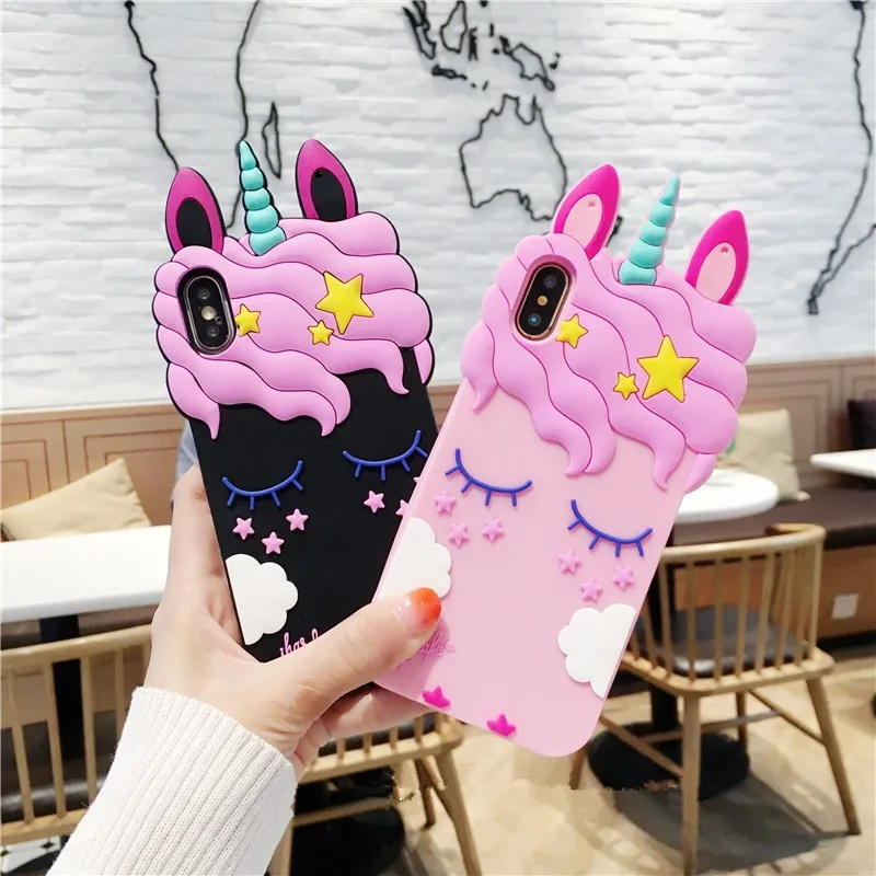 

3D Cute Rubber Cat minnie rabbite unicorn Case For iPhone 5s 5C 7 6 6S Plus Soft Silicon Cartoon Cover For iPhone X 8 6S 5S Capa