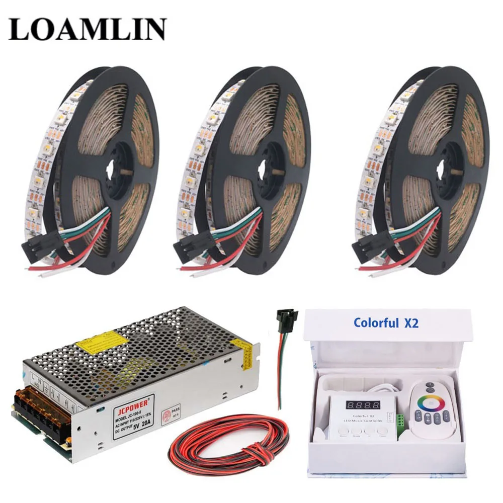 

SK6812 RGBW Led Strip Light Colorful x2 RGB Led Music Controller With RF Touch Remote DC5V Led Transformer Kit