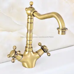 Смесители для умывальника античная бронза для ванной раковина кран 360 градусов Поворотный носик с двумя крестообразными ручками раковиной