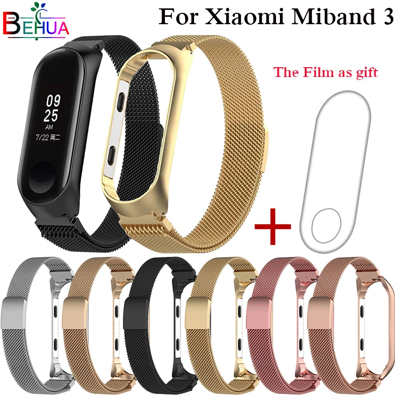

For Xiaomi Mi 3 Miband 3 Watch metal strap Milan strap with unthreaded aluminum strap case frame Miband3 strap magnetic bracelet