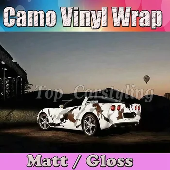 

Large Sport Brown black White Camo Car Wrap Film Air Bubble Free Vehicle boat Camouflage Covering styling size 1.52x30m