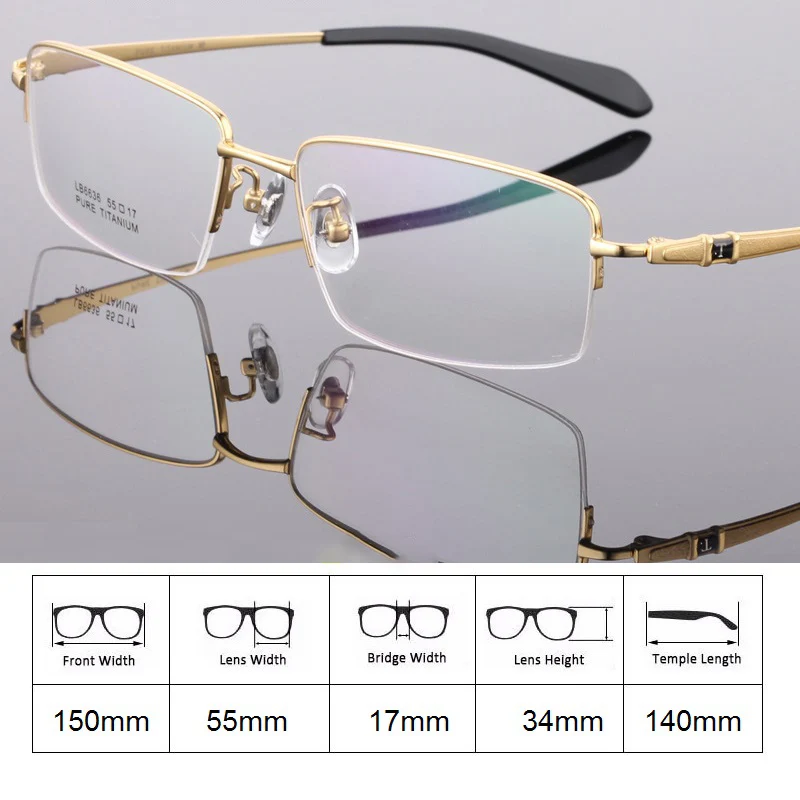 Cubojue 150 мм титановая стеклянная оправа, мужские полуоправы, мужские очки по рецепту, широкие очки для лица, оптические очки - Цвет оправы: Золотой