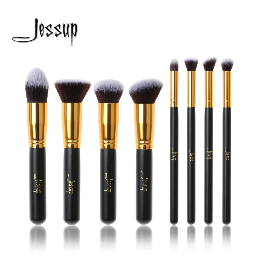 

Jessup Brand Professional 8pcs Black/Gold Foundation blush Liquid Kabuki brush Makeup Brushes Tools set Beauty Cosmetics kit