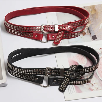 

High Quality Handmade Rivet Studded PU Waist Belts for Women Vintage Black Leather Punk Women Buckle Belts Body Strap 914-A121
