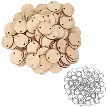 100 штук круглые деревянные диски с отверстиями на день рождения бирки из дерева и 100 штук 15 мм кольца для искусства и ремесел(3 см