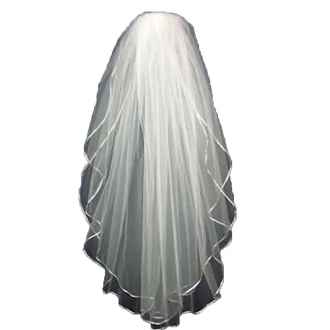 

Ivory/White Tulle Ribbon Edge Wedding Bridal Veil Short with Comb