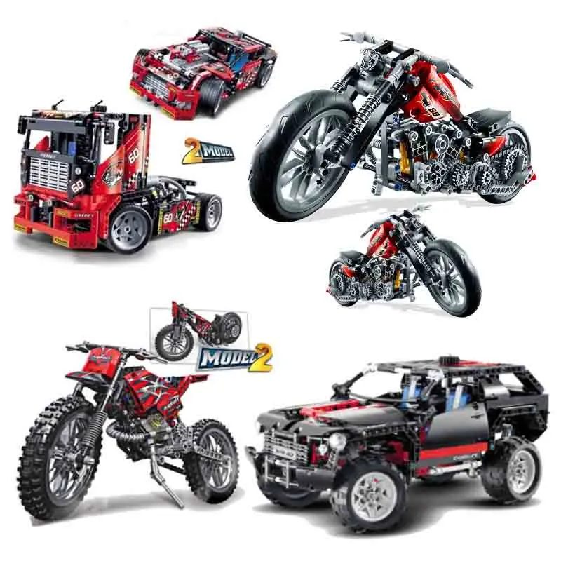 

2 In 1 City Vehicle Building Blocks Compatible Legoinglys Technic Truck Racing Motorcycle Car Bricks Sets Children Boys Toys