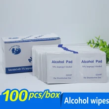 Tampon de préparation d'alcool à 100, 70% pièces/lot, lingette humide pour antiseptique, nettoyage de la peau, soins pour bijoux et téléphones portables