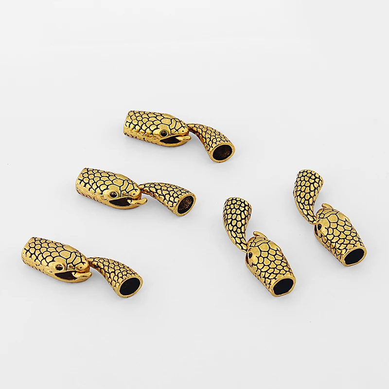 5 комплектов античное золото, змея передние и задние крюк застежка конец колпачок соединителя застежка для шнур кожаный части ювелирные