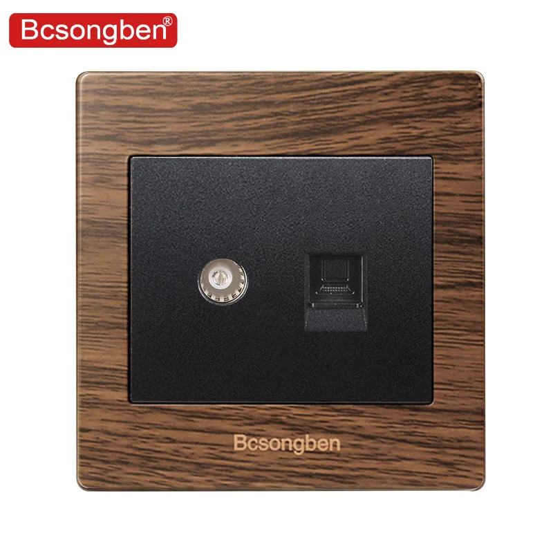 

Bcsongben, 2 Gangs Wall TV and Computer Socket / Outlet Wood grain material , Weak electricity Without Plug adapter