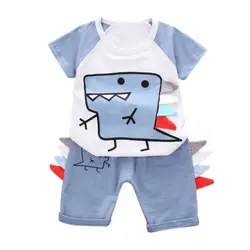 Для маленьких мальчиков Комплекты для девочек мультфильм хлопок летом новорожденных мода верхняя одежда костюм футболка + штаны; костюм