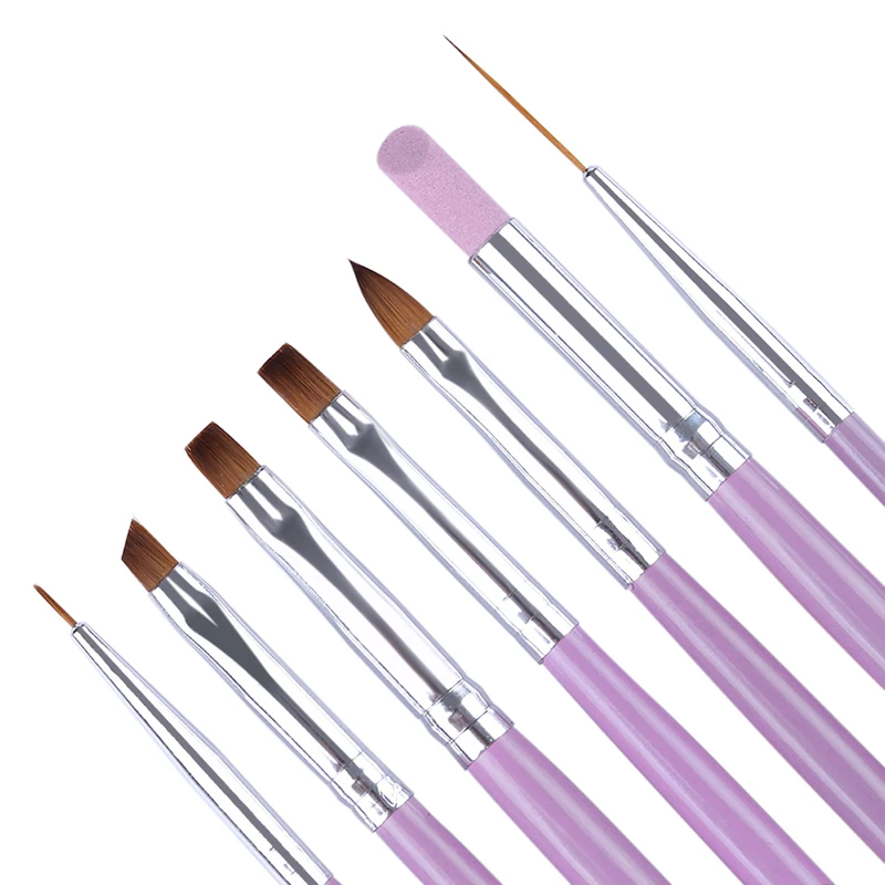 

7 Pcs Nail Brush Set Pink Handle Liner UV Gel Gradient Acrylic Painting Cuticle Remove Manicure Kit Nail Art Tool