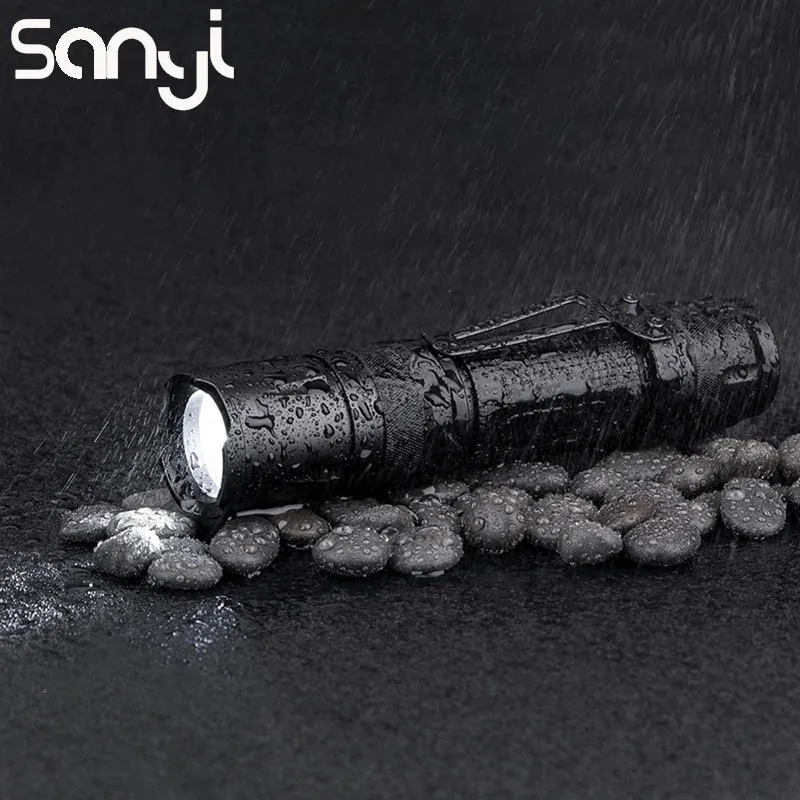 

SANYI 1*XML-L2 LED Powerful Flashlight 18650 Torch Light Handy Clip 3 Modes Portable Black Mini Penlight for Hunting Camping