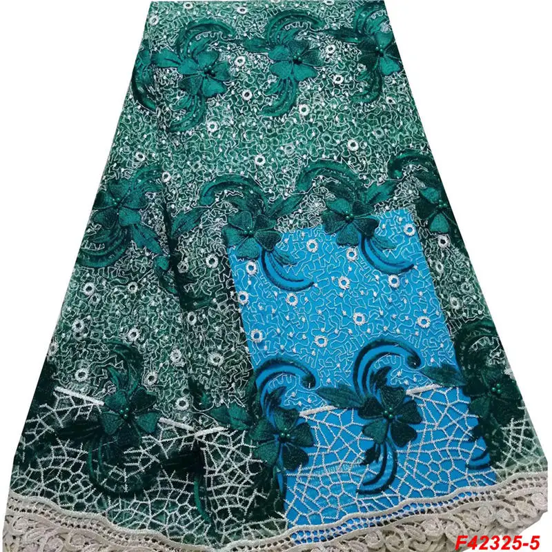 Зеленая французская сетчатая кружевная ткань последняя бисерная нигерийская кружевная ткань с вышивкой высокого качества Свадебные африканские кружевные ткани F42325 - Цвет: color-7