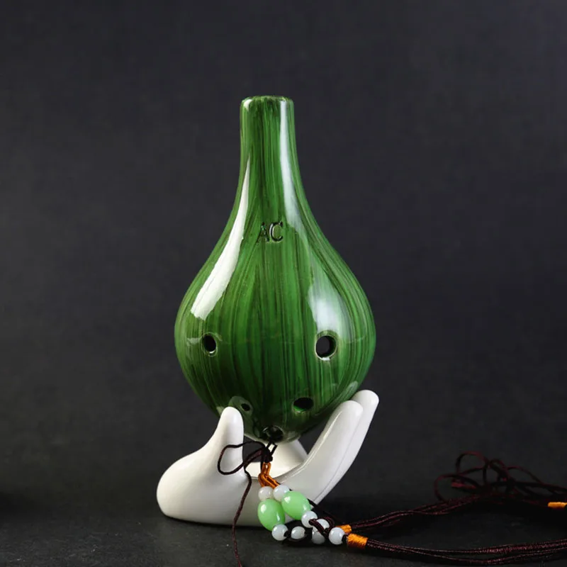 Ceramic Ocarina Flute 12 Holes Alto C Wood Grain Style Professional