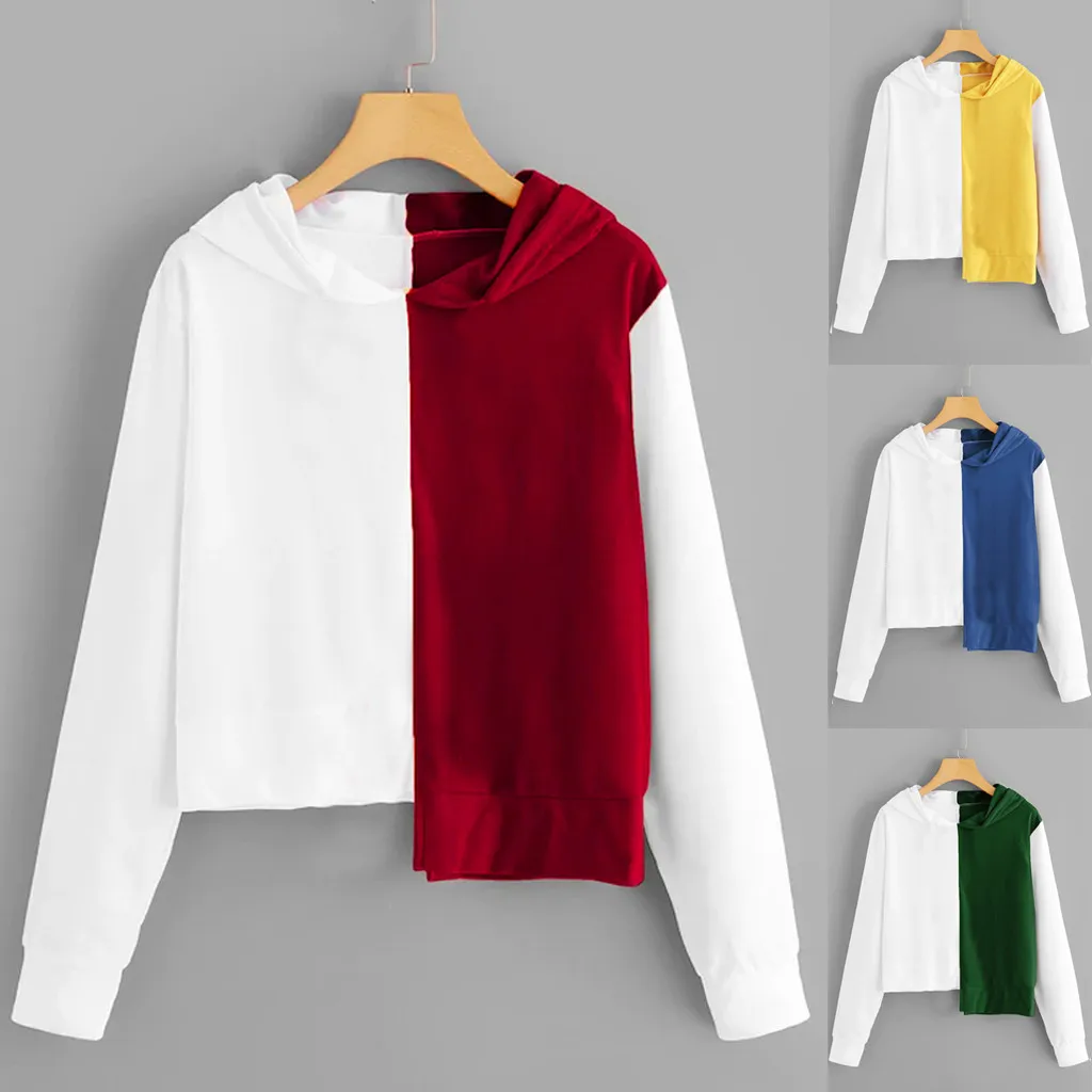 

Sweatshirt Women Casual Long Sleeve Patchwork Sweatshirt Hooded Top Hoodie Sweatshirt Jacket Pullover Dropship YJJ2