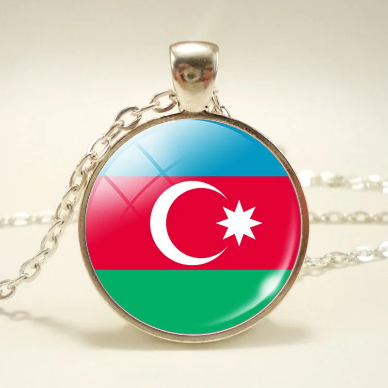 

1pcs Azerbaijan Flag Pendant Necklace West Asia Country Palestine Bahrain Georgia Qatar Kuwait I Love Hometown Women Jewelry