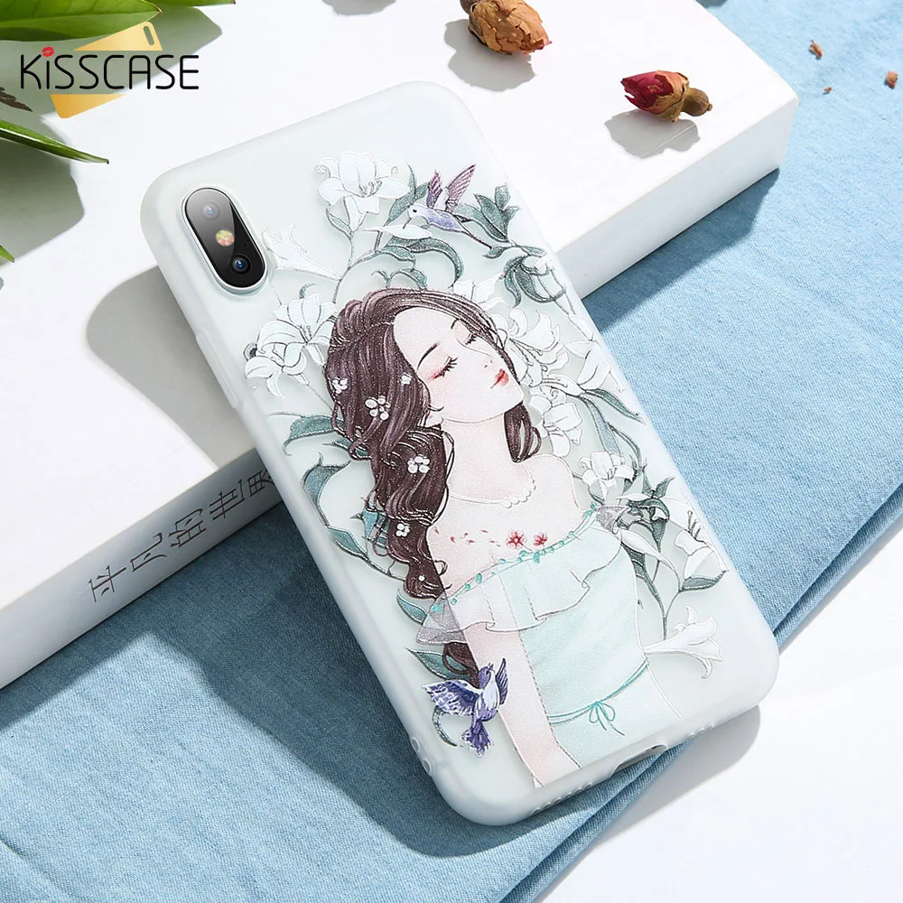 KISSCASE Emboss Floral Grily Cases For iPhone X XS XR Max 7 8 Plus Soft TPU 6 5 5s Se Phone Coques |