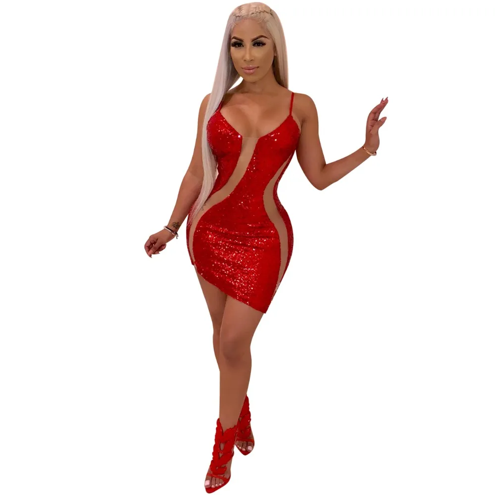 

S-XXL Autumn Winter Women Dresses Sequined Strap High Waist Lady Fashion Casual Sexy Bodycon Bandage Club Night Mini Dress M862