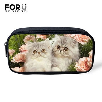 

FORUDESIGNS Little Cats Prints Cosmetic Bags Kawaii Animal Pattern Lady Make Up Travel Bags Girls Pen Bags Children Pencil Bags