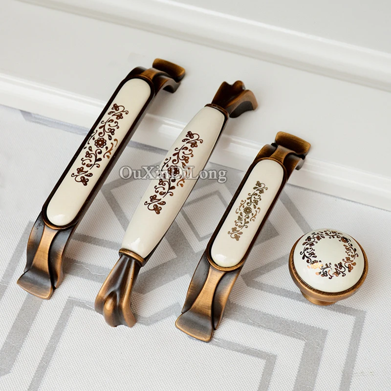 Retro Style 10PCS European Antique Ceramic Kitchen Door Handles