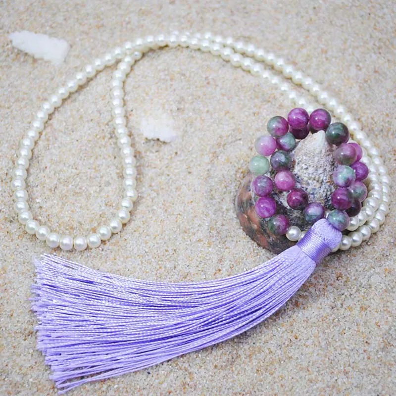 Yumfeel Brand New Long Beaded Tassel Necklace 18 Colors Natural Stone Necklace Women Jewelry Gifts Beach Crystal Quartz - Окраска металла: Sugilite