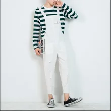 Весенние новые мужские белые нагрудники с эластичными отверстиями для воды, боди, подростковые повседневные штаны, брюки для ночного клуба, костюмы