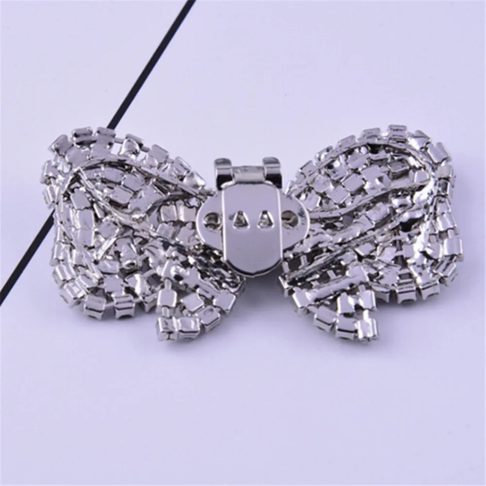 2Styles Fashion Square Bowknot Shape Clips For Shoe Decorations Rhinestone Shoes Buckle Elegant Silver Shoe For Women Girl