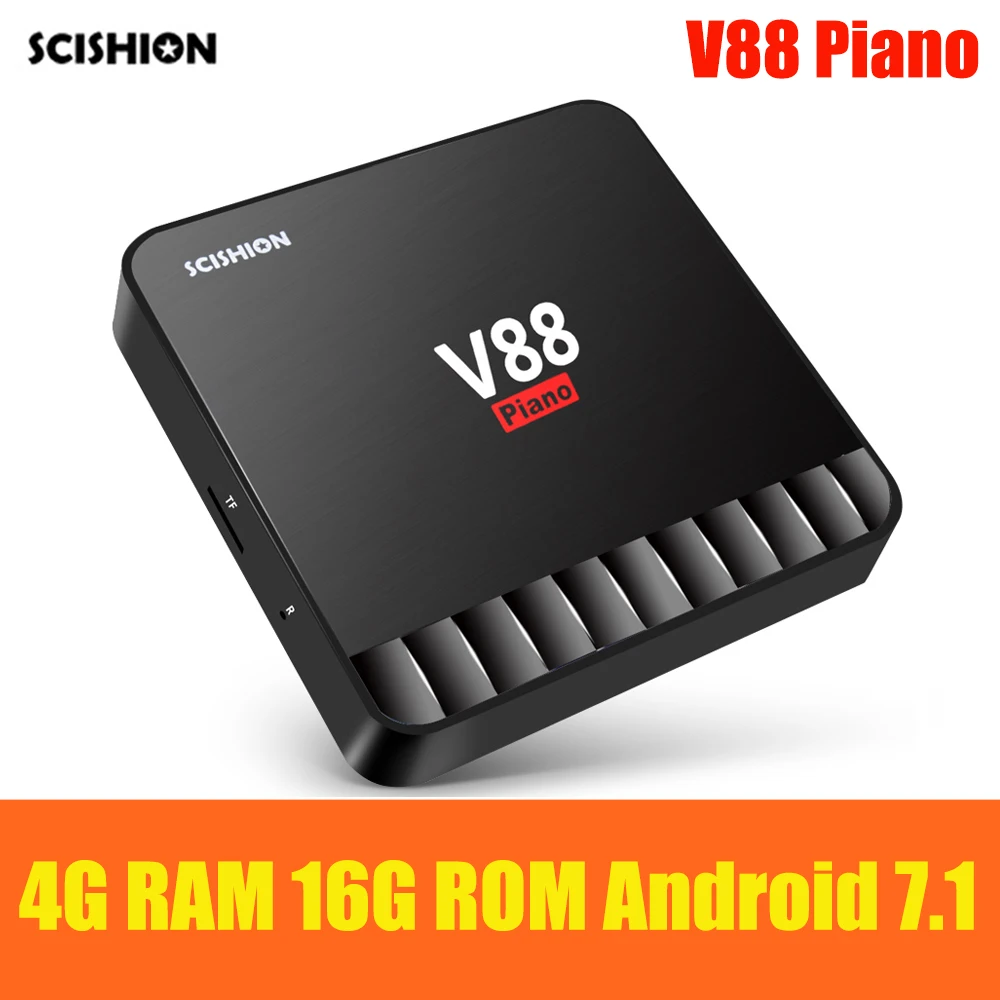 

SCISHION V88 Piano Android TV Box 4GB RAM 16GB ROM RK3328 Quad Core 4K Smart TV Box Android 7.1 USB 3.0 Set-top Box PK TX9 Pro