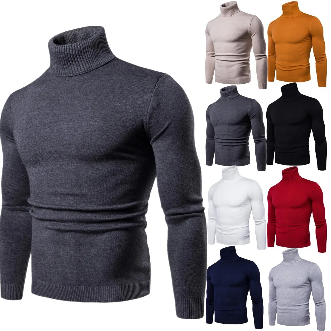 

FAVOCENT Winter Warm Turtleneck Sweater Men Fashion Solid Knitted Mens Sweaters 2018 Casual Male Double Collar Slim Fit Pullover