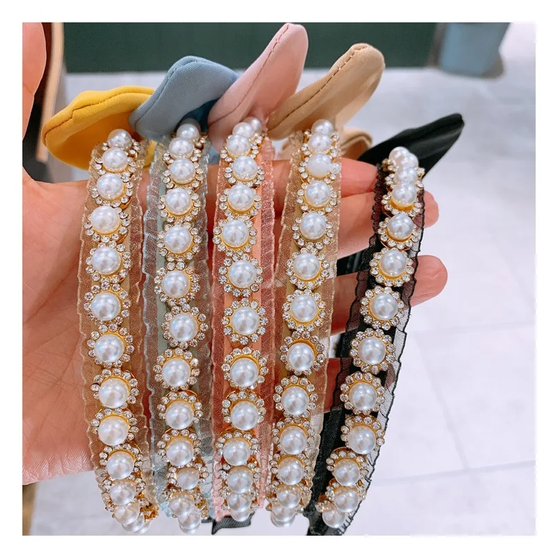 

Rhinestone Headband for Women Diamond Pearl Hairband Bowknot Black Bow Hair Accessories Blue Bunny Ears Head Band Elegant 2019