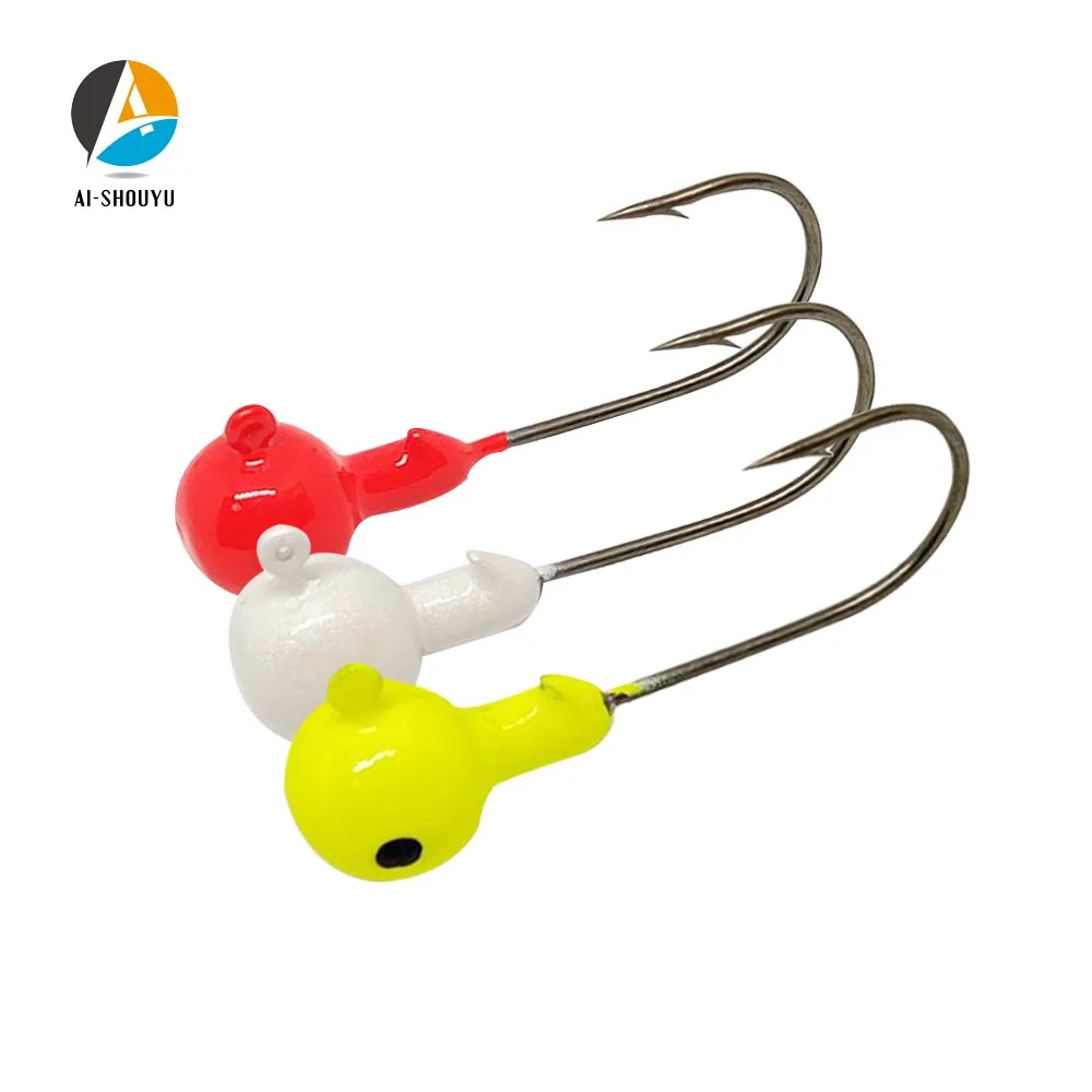 

AI-SHOUYU 6pcs/set Fishing Hook Colorful Lead Round Jig Head Fishing Lures Bait Hook Fish Tackle Hook Soft Lure Jigging Hook