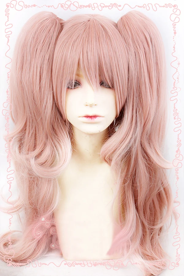 

Danganronpa Dangan-Ronpa Junko Enoshima Long Pink Wavy Clips Ponytails Heat Resistant Cosplay hairwear