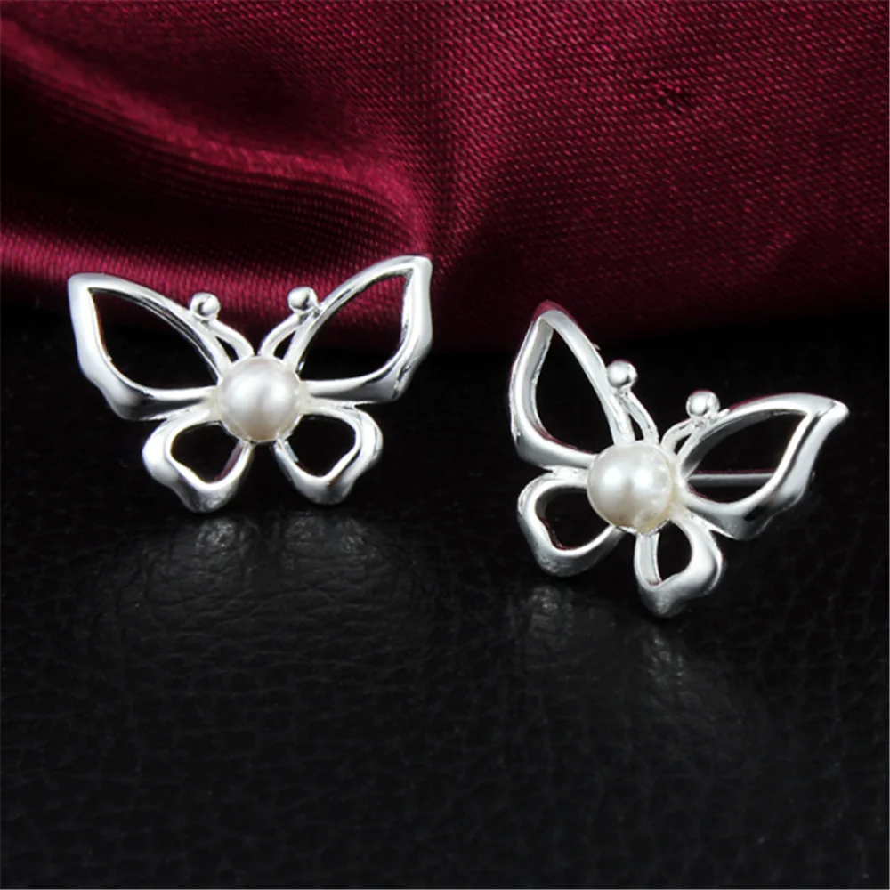 Pearl Butterfly Earrings Fashion Jewelry For Women 925 Sterling Silver