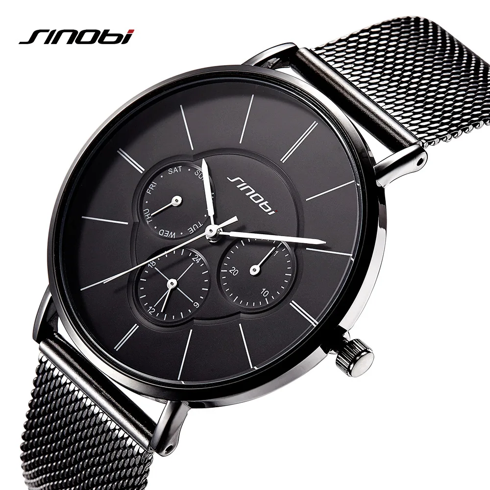 SINOBI многофункциональные модные черные женские часы недели дисплей ультра кварцевые часы Женское платье женские часы ювелирные изделия Montre Femme
