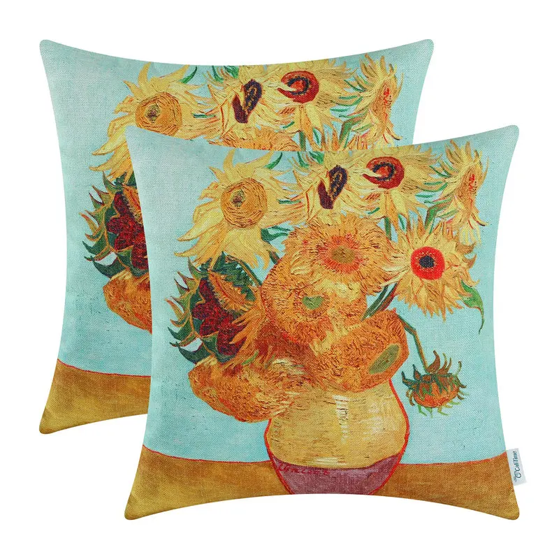 

CaliTime Cushion Cover Pillows Shell Home Sofa Decor Vase with Twelve Sunflowers Pattern 18"X18" 50cmX50cm