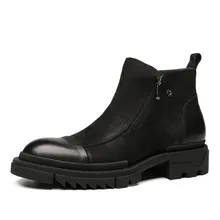 Модные черные туфли на платформе с круглым носком мужские ботинки челси натуральная кожа Уличная Повседневная обувь сапоги мужские короткие