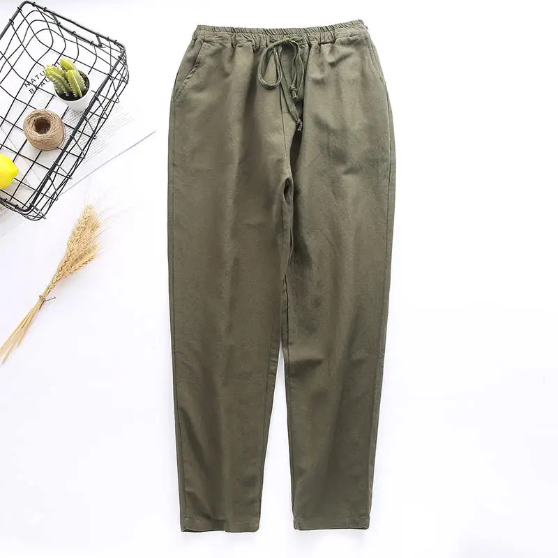 Летние повседневные хлопковые льняные женские штаны, женские штаны на шнуровке с эластичной резинкой на талии, штаны-шаровары, свободные брюки, женские спортивные штаны C5431 - Цвет: army green