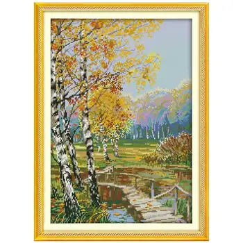 

8the birch ests of autumn Counted Cross Stitch 11CT 14CT Cross Stitch Set Cross-stitch Kit Embroidery Needlework
