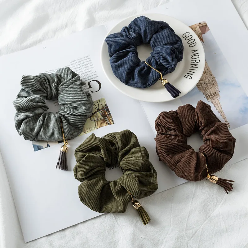 

New corduroy fabric hair ring elastic seamless rubber band pendant Ponytail Loop Holder Stretchy Elastic Hair band for women