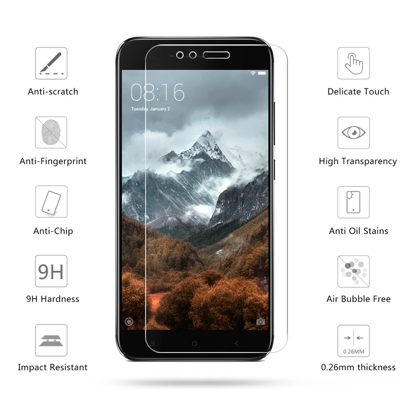 2 шт./лот 2.5D 0 26 мм 9H Премиум Закаленное стекло для Xiaomi Mi A1 MiA1 5 дюймов Защитная