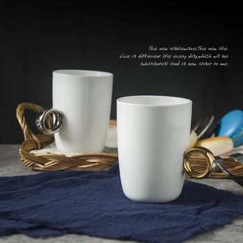

Creative couple ring mug,White milk cup,christmas mug gift wholesale 300ml ceramic coffee cup,puer tea mugs office Drinkware